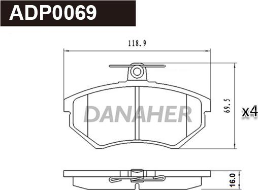 Danaher ADP0069 - Kit pastiglie freno, Freno a disco autozon.pro