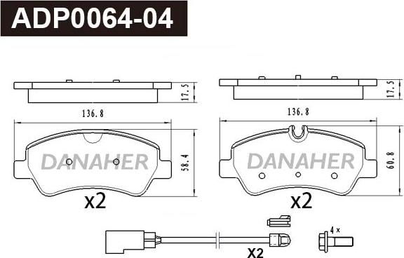 Danaher ADP0064-04 - Kit pastiglie freno, Freno a disco autozon.pro