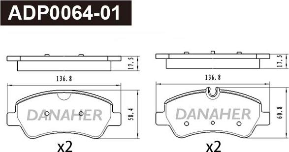 Danaher ADP0064-01 - Kit pastiglie freno, Freno a disco autozon.pro