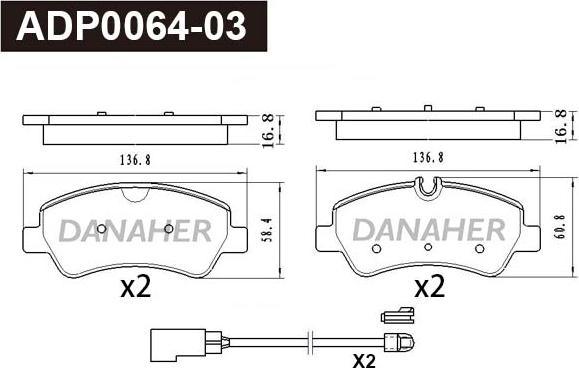 Danaher ADP0064-03 - Kit pastiglie freno, Freno a disco autozon.pro