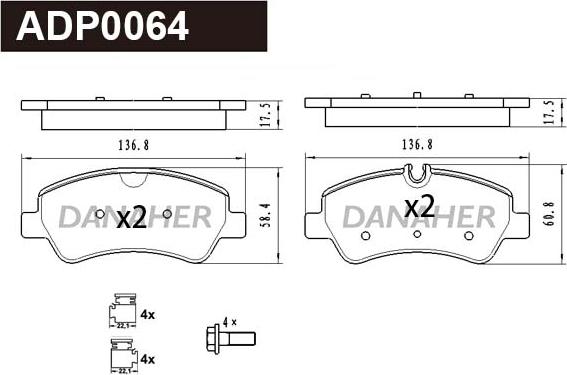 Danaher ADP0064 - Kit pastiglie freno, Freno a disco autozon.pro