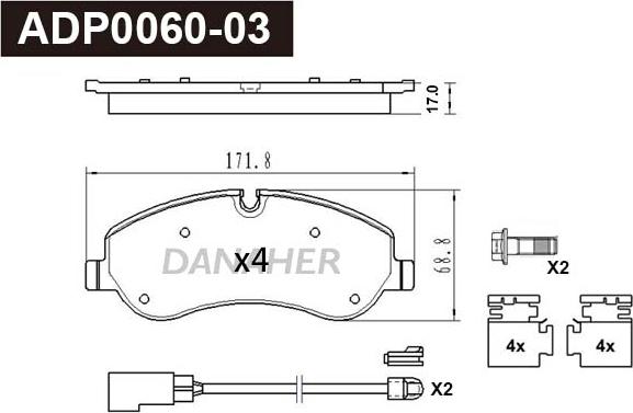 Danaher ADP0060-03 - Kit pastiglie freno, Freno a disco autozon.pro