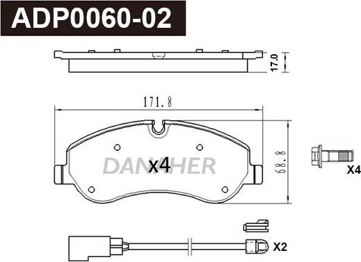 Danaher ADP0060-02 - Kit pastiglie freno, Freno a disco autozon.pro