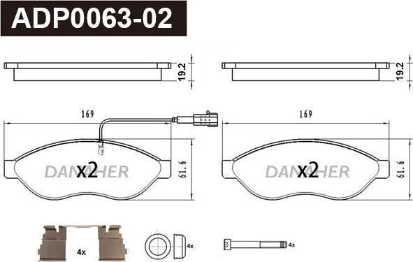 Danaher ADP0063-02 - Kit pastiglie freno, Freno a disco autozon.pro