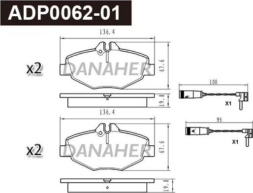 Danaher ADP0062-01 - Kit pastiglie freno, Freno a disco autozon.pro