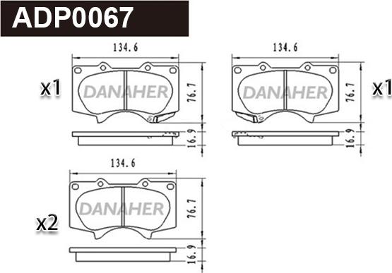 Danaher ADP0067 - Kit pastiglie freno, Freno a disco autozon.pro