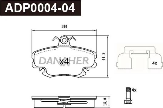 Danaher ADP0004-04 - Kit pastiglie freno, Freno a disco autozon.pro