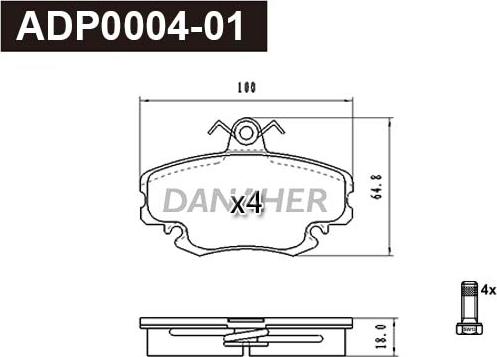 Danaher ADP0004-01 - Kit pastiglie freno, Freno a disco autozon.pro