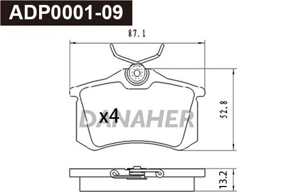 Danaher ADP0001-09 - Kit pastiglie freno, Freno a disco autozon.pro