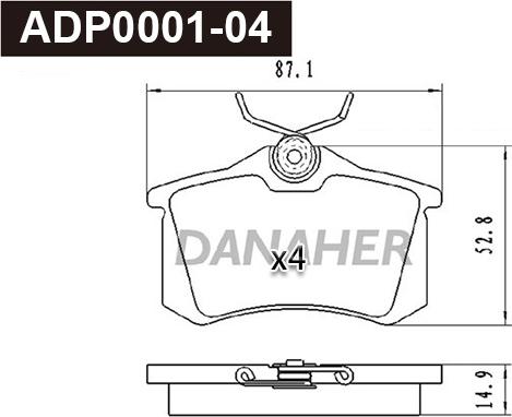 Danaher ADP0001-04 - Kit pastiglie freno, Freno a disco autozon.pro