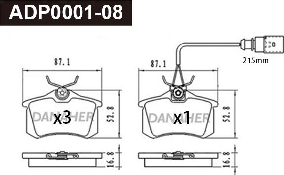 Danaher ADP0001-08 - Kit pastiglie freno, Freno a disco autozon.pro