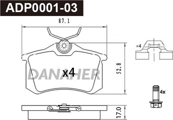 Danaher ADP0001-03 - Kit pastiglie freno, Freno a disco autozon.pro