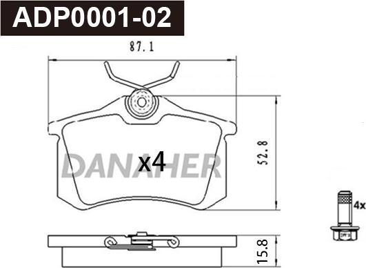 Danaher ADP0001-02 - Kit pastiglie freno, Freno a disco autozon.pro