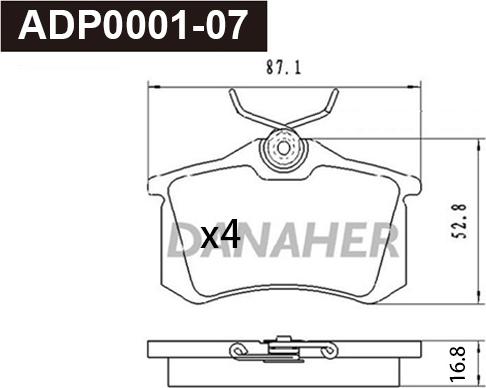 Danaher ADP0001-07 - Kit pastiglie freno, Freno a disco autozon.pro