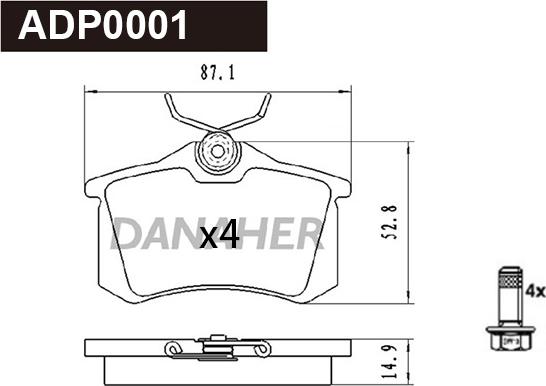 Danaher ADP0001 - Kit pastiglie freno, Freno a disco autozon.pro