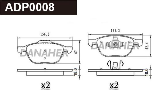 Danaher ADP0008 - Kit pastiglie freno, Freno a disco autozon.pro