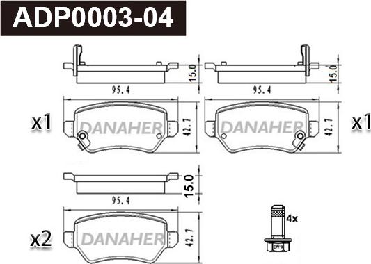 Danaher ADP0003-04 - Kit pastiglie freno, Freno a disco autozon.pro