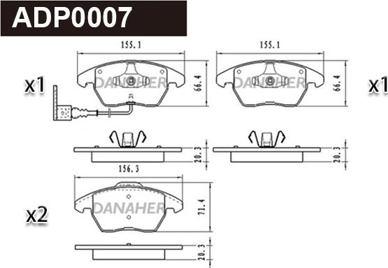 Danaher ADP0007 - Kit pastiglie freno, Freno a disco autozon.pro