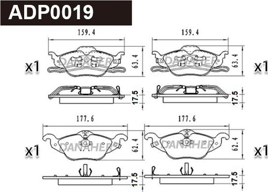 Danaher ADP0019 - Kit pastiglie freno, Freno a disco autozon.pro