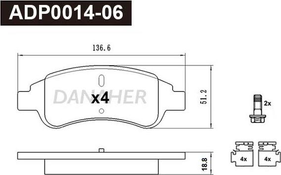 Danaher ADP0014-06 - Kit pastiglie freno, Freno a disco autozon.pro