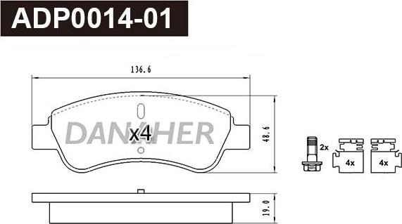 Danaher ADP0014-01 - Kit pastiglie freno, Freno a disco autozon.pro