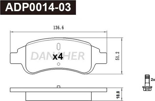 Danaher ADP0014-03 - Kit pastiglie freno, Freno a disco autozon.pro