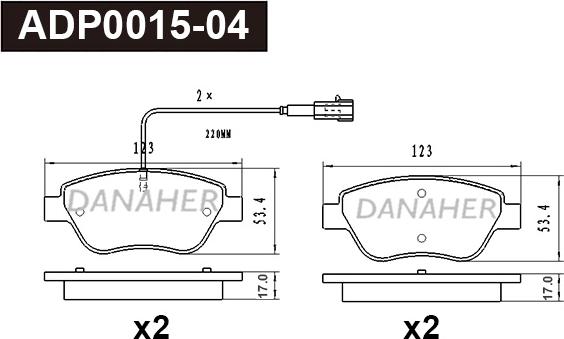 Danaher ADP0015-04 - Kit pastiglie freno, Freno a disco autozon.pro