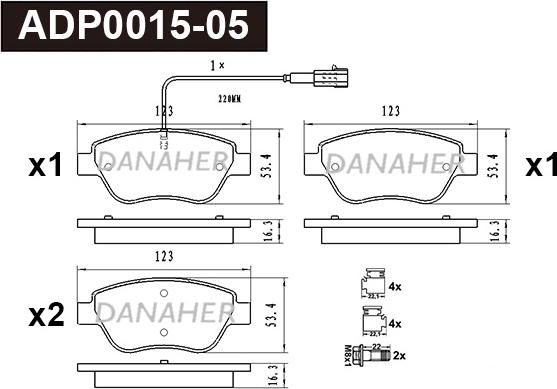 Danaher ADP0015-05 - Kit pastiglie freno, Freno a disco autozon.pro