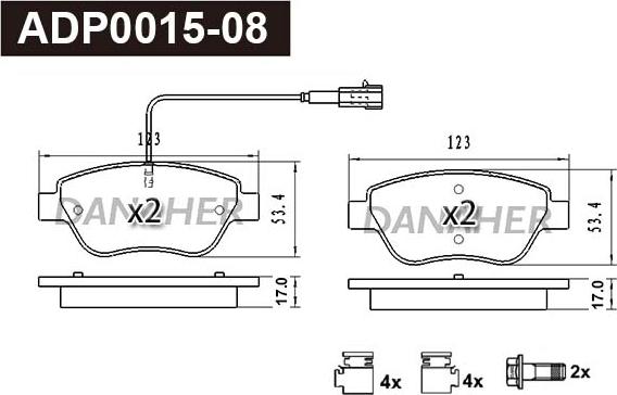 Danaher ADP0015-08 - Kit pastiglie freno, Freno a disco autozon.pro