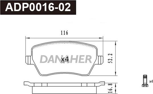 Danaher ADP0016-02 - Kit pastiglie freno, Freno a disco autozon.pro