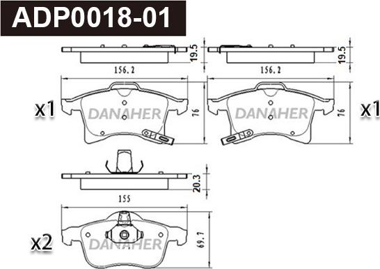 Danaher ADP0018-01 - Kit pastiglie freno, Freno a disco autozon.pro