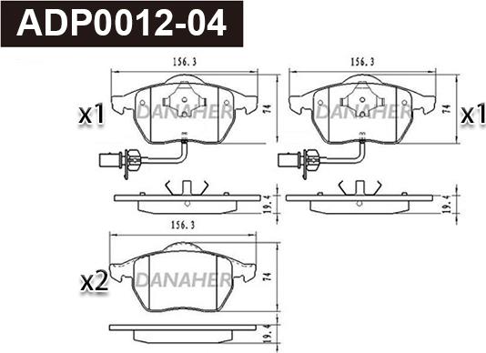 Danaher ADP0012-04 - Kit pastiglie freno, Freno a disco autozon.pro