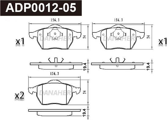 Danaher ADP0012-05 - Kit pastiglie freno, Freno a disco autozon.pro