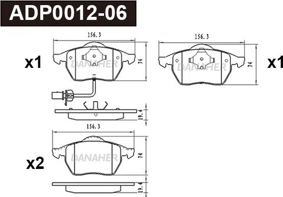 Danaher ADP0012-06 - Kit pastiglie freno, Freno a disco autozon.pro