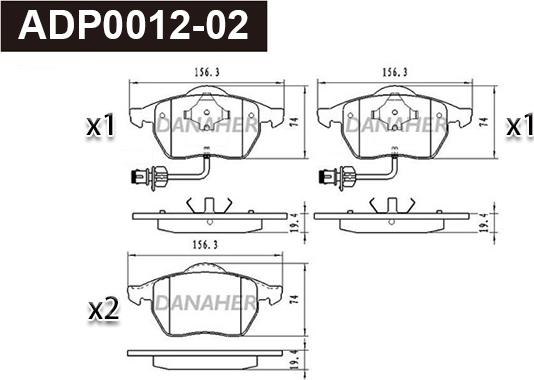 Danaher ADP0012-02 - Kit pastiglie freno, Freno a disco autozon.pro