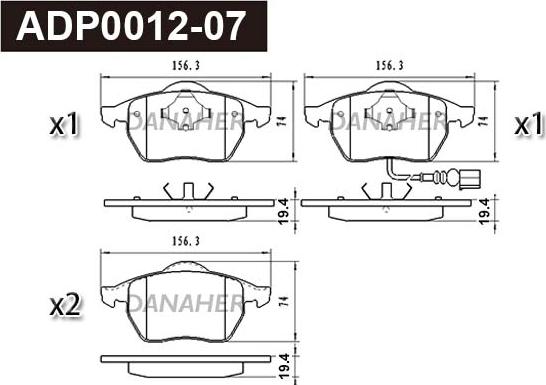 Danaher ADP0012-07 - Kit pastiglie freno, Freno a disco autozon.pro