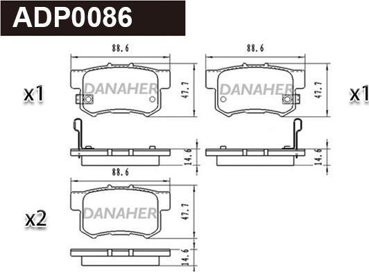 Danaher ADP0086 - Kit pastiglie freno, Freno a disco autozon.pro