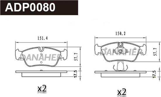 Danaher ADP0080 - Kit pastiglie freno, Freno a disco autozon.pro