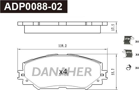 Danaher ADP0088-02 - Kit pastiglie freno, Freno a disco autozon.pro