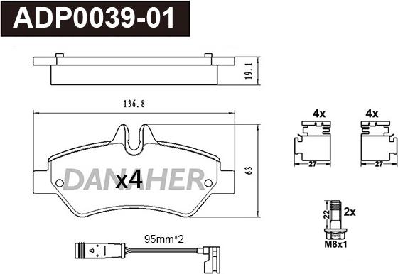 Danaher ADP0039-01 - Kit pastiglie freno, Freno a disco autozon.pro