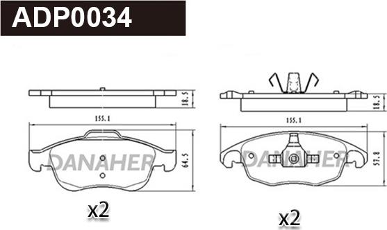 Danaher ADP0034 - Kit pastiglie freno, Freno a disco autozon.pro