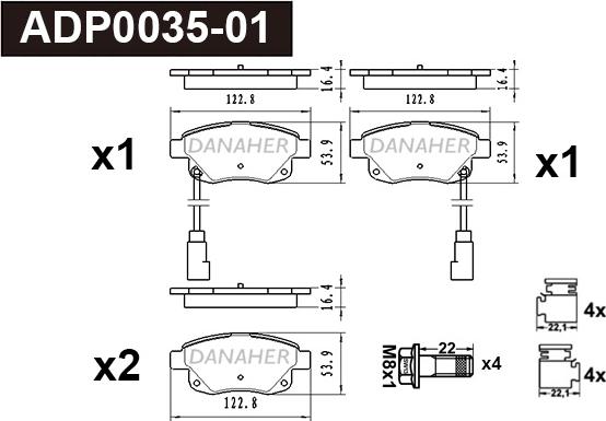 Danaher ADP0035-01 - Kit pastiglie freno, Freno a disco autozon.pro