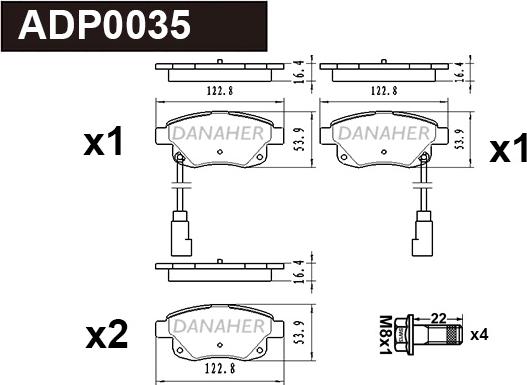 Danaher ADP0035 - Kit pastiglie freno, Freno a disco autozon.pro