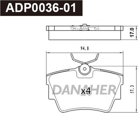 Danaher ADP0036-01 - Kit pastiglie freno, Freno a disco autozon.pro