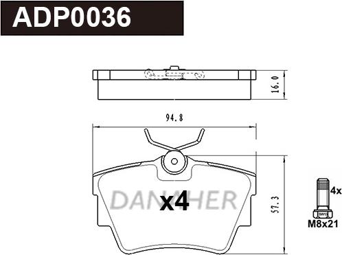 Danaher ADP0036 - Kit pastiglie freno, Freno a disco autozon.pro