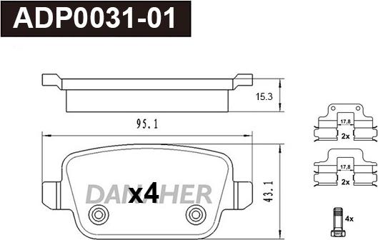 Danaher ADP0031-01 - Kit pastiglie freno, Freno a disco autozon.pro