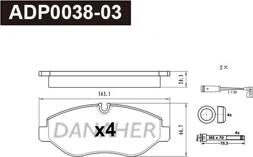 Danaher ADP0038-03 - Kit pastiglie freno, Freno a disco autozon.pro