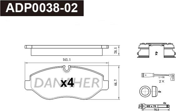 Danaher ADP0038-02 - Kit pastiglie freno, Freno a disco autozon.pro