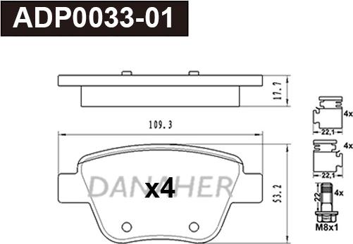 Danaher ADP0033-01 - Kit pastiglie freno, Freno a disco autozon.pro