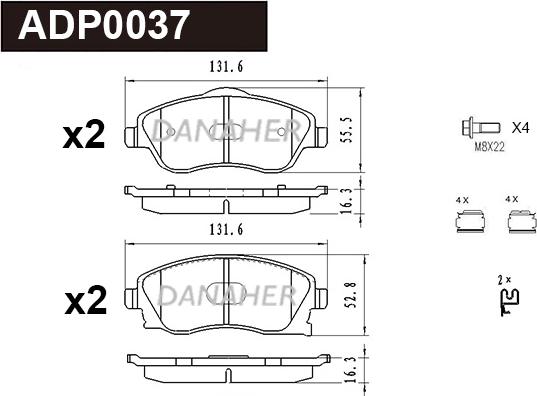 Danaher ADP0037 - Kit pastiglie freno, Freno a disco autozon.pro